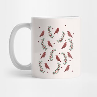 Red sparrow and mistletoe Mug